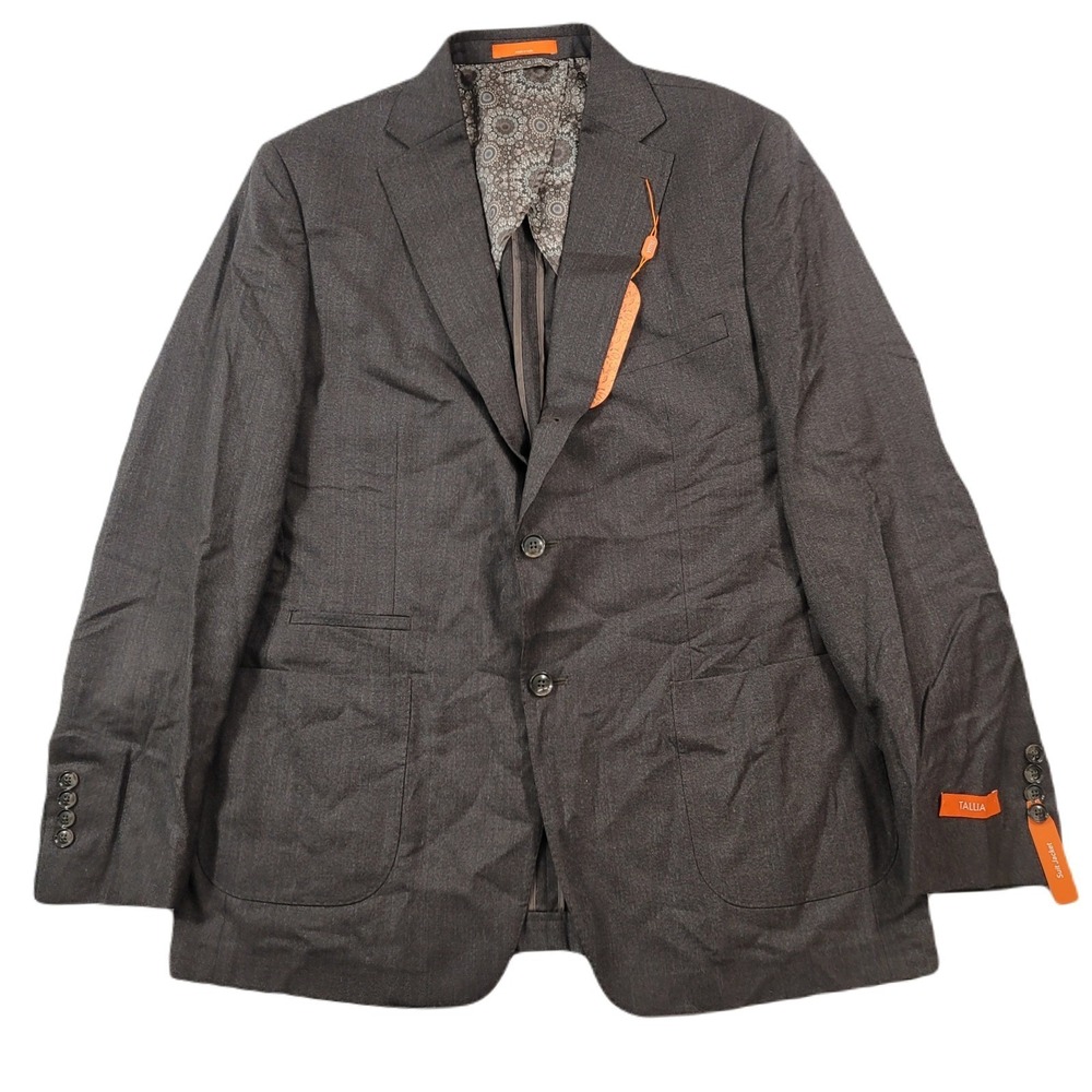 Tallia Slim-Fit Blazer Mens 44L 44 Solid Brown Wool Stretch Suit Jacket $425 NEW